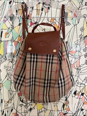 Vintage Burberry Classic Plaid Women's Backpack - Brown Leather Trim